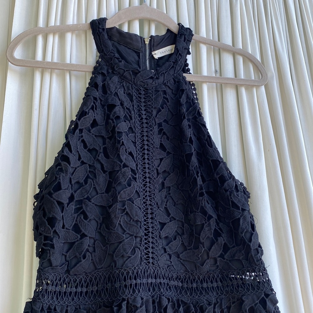 Chelsea - black lace dress - halter neckline - size 6